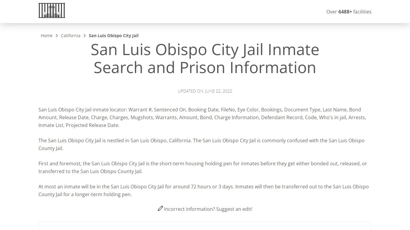 San Luis Obispo City Jail Inmate Search, Visitation, Phone ...